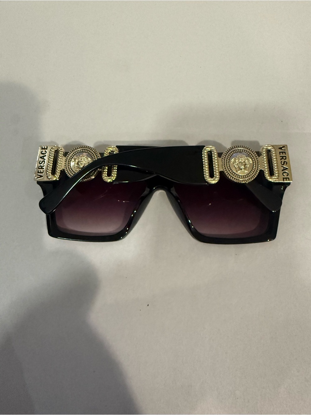 Versace Black Gloss Rectangular Oversized Geometric Frame Sunglasses Pre-owned.